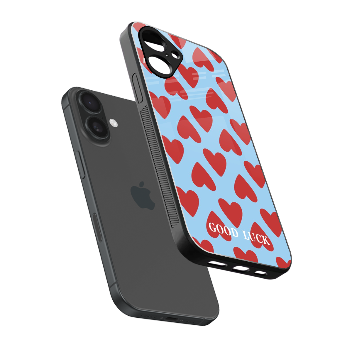 Good Luck sleek iPhone 16 cover with tempered glass back and TPU edges