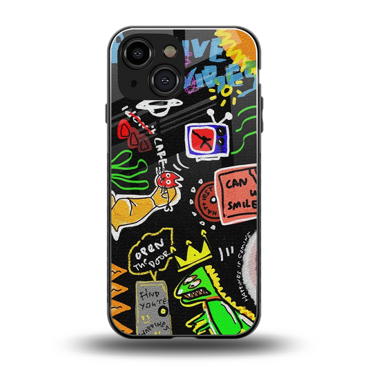 Graffiti back phone cover | glass case for iphone 13 mini