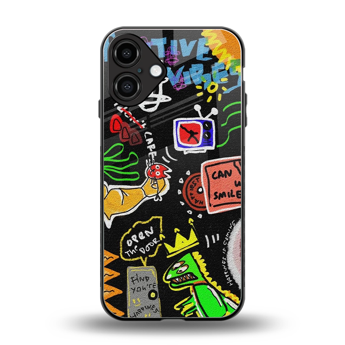 Graffiti back phone cover | glass case for iphone 16 plus