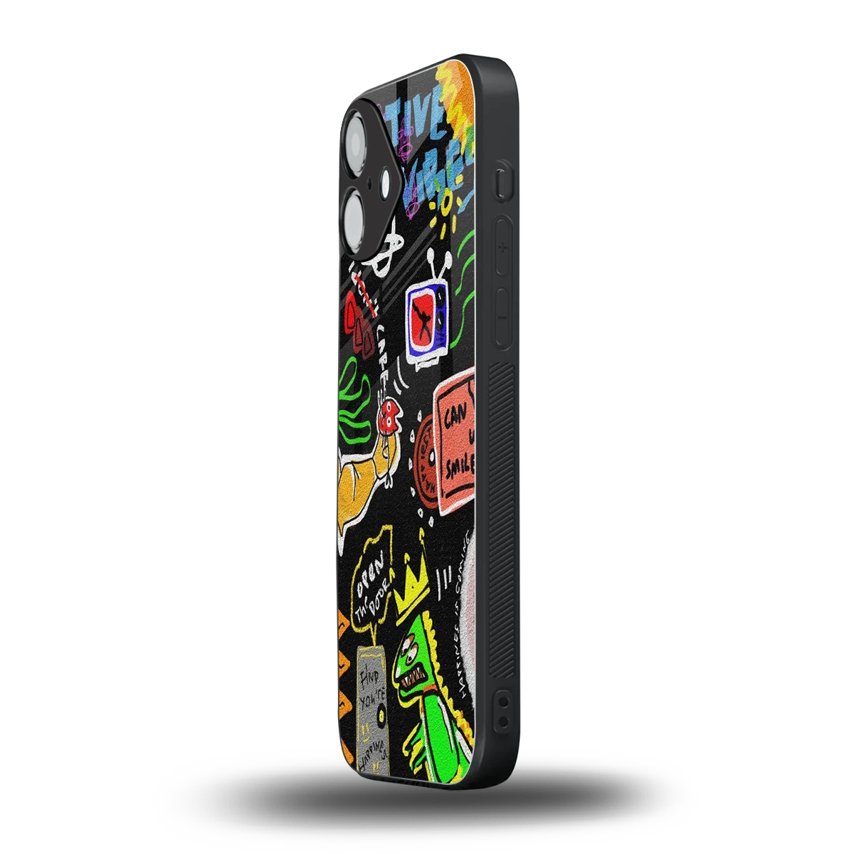 Graffiti iphone 16 plus mobile cover | shockproof glass phone case