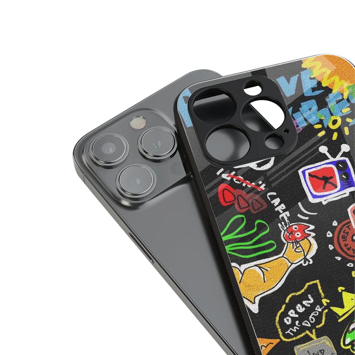Graffiti stylish phone case for iphone 14 pro max | glossy glass and slim fit