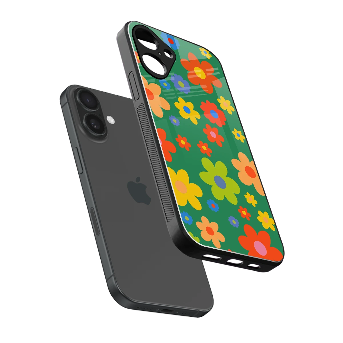 Greenery Blossom sleek iphone 16 plus cover with tempered glass back and TPU edges