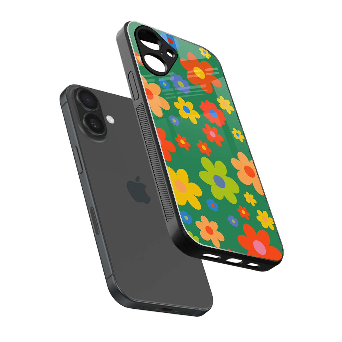 Greenery Blossom sleek iPhone 16 cover with tempered glass back and TPU edges