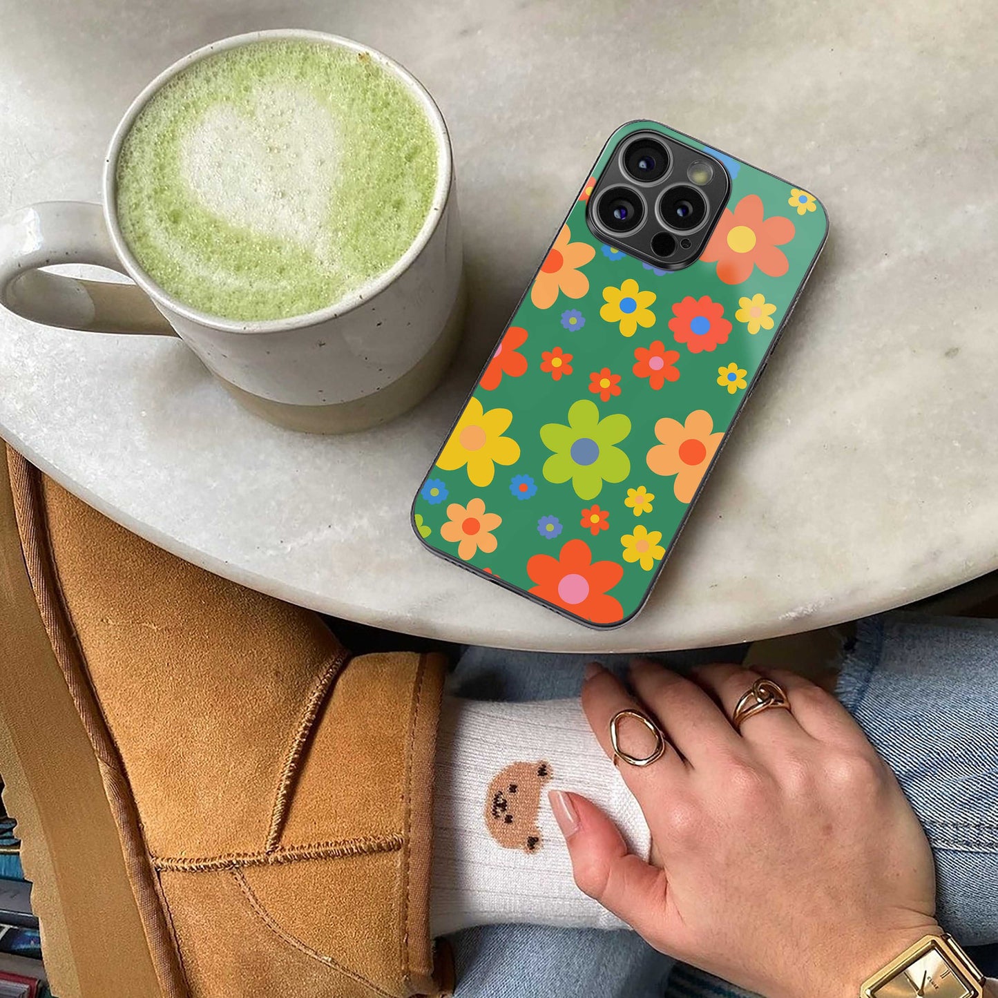 Greenery Blossom luxury glass phone case for iPhone 16 | scratch and drop resistant