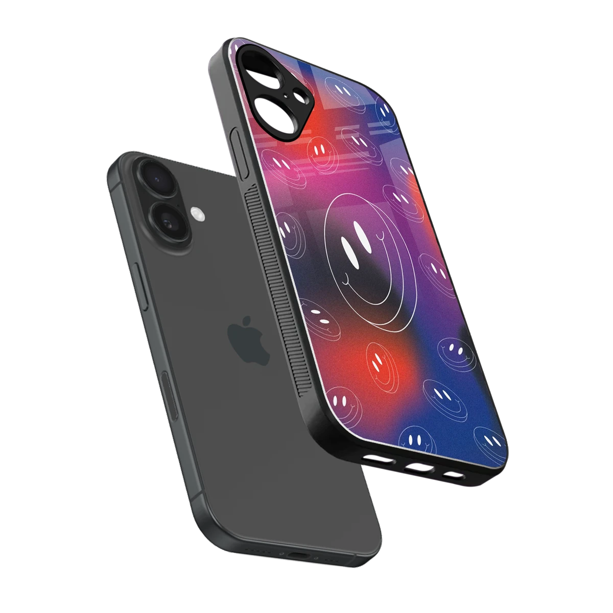 Happy Vibes sleek iphone 16 plus cover with tempered glass back and TPU edges