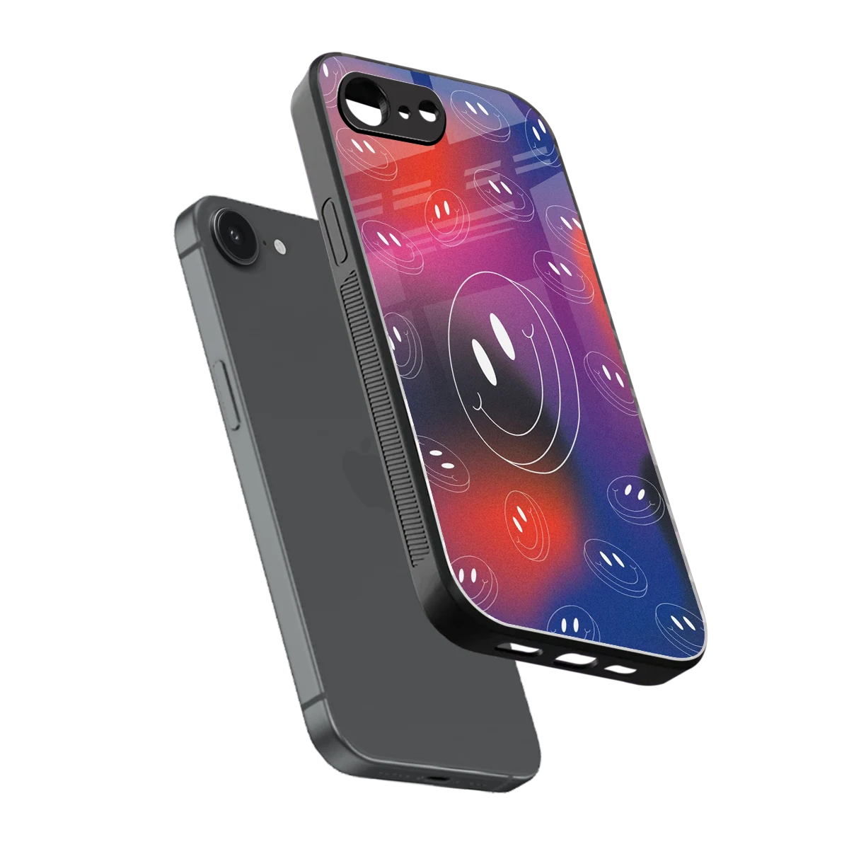 Happy Vibes sleek iphone 16e cover with tempered glass back and TPU edges