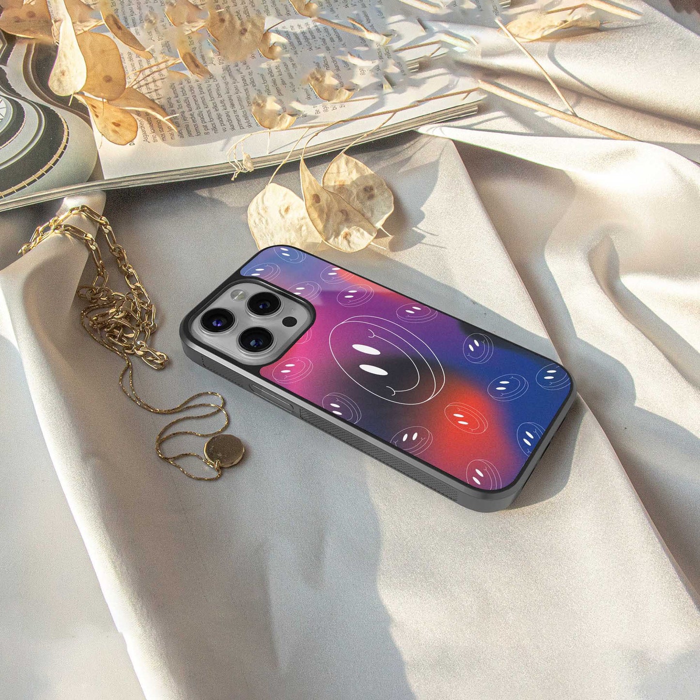Happy Vibes TPU glass hybrid case for iPhone 16 | premium mobile back cover