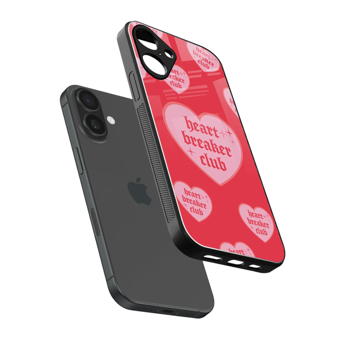 Heart Breaker Club sleek iphone 16 plus cover with tempered glass back and TPU edges