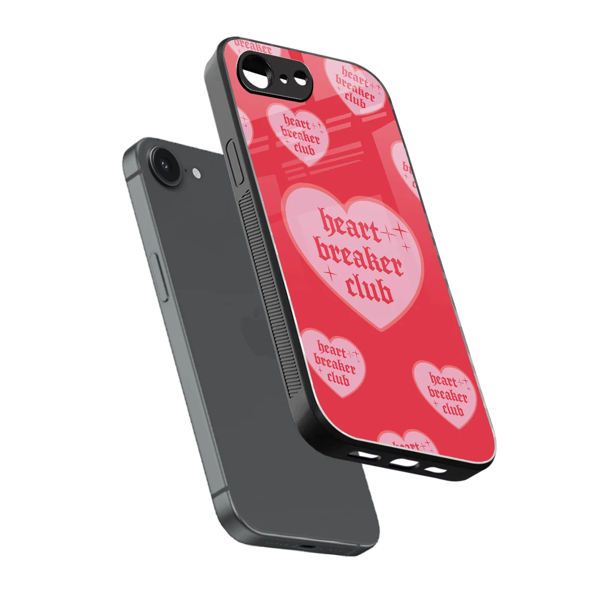 Heart Breaker Club sleek iphone 16e cover with tempered glass back and TPU edges