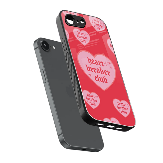 Heart Breaker Club sleek iphone 16e cover with tempered glass back and TPU edges