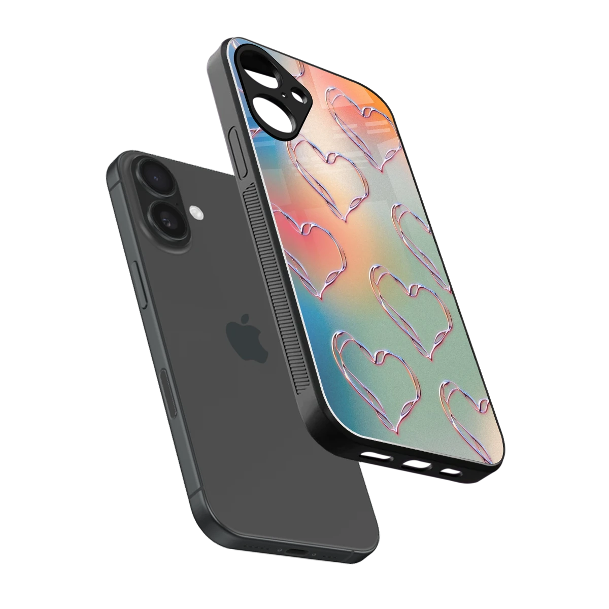 Hearts Euphoria sleek iphone 16 plus cover with tempered glass back and TPU edges
