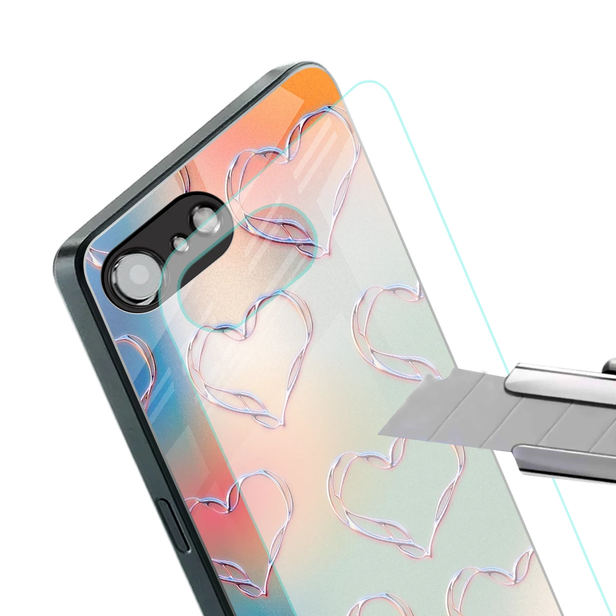 Hearts Euphoria stylish phone case for iphone 16e | glossy glass and slim fit