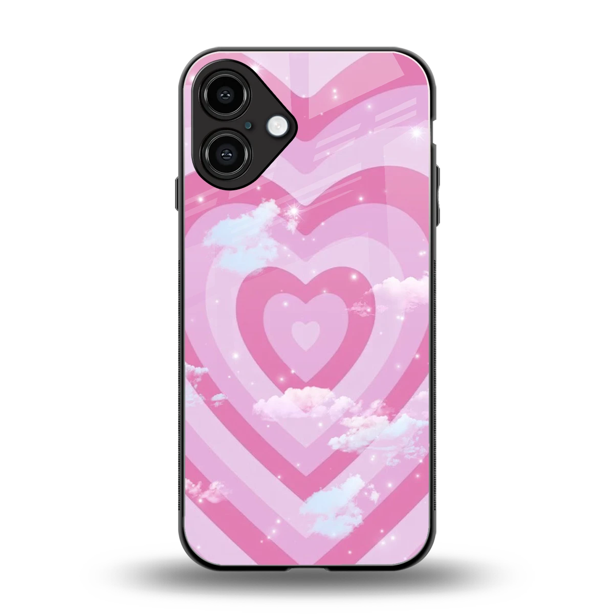 Hearts X Clouds back phone cover | glass case for iphone 16 plus