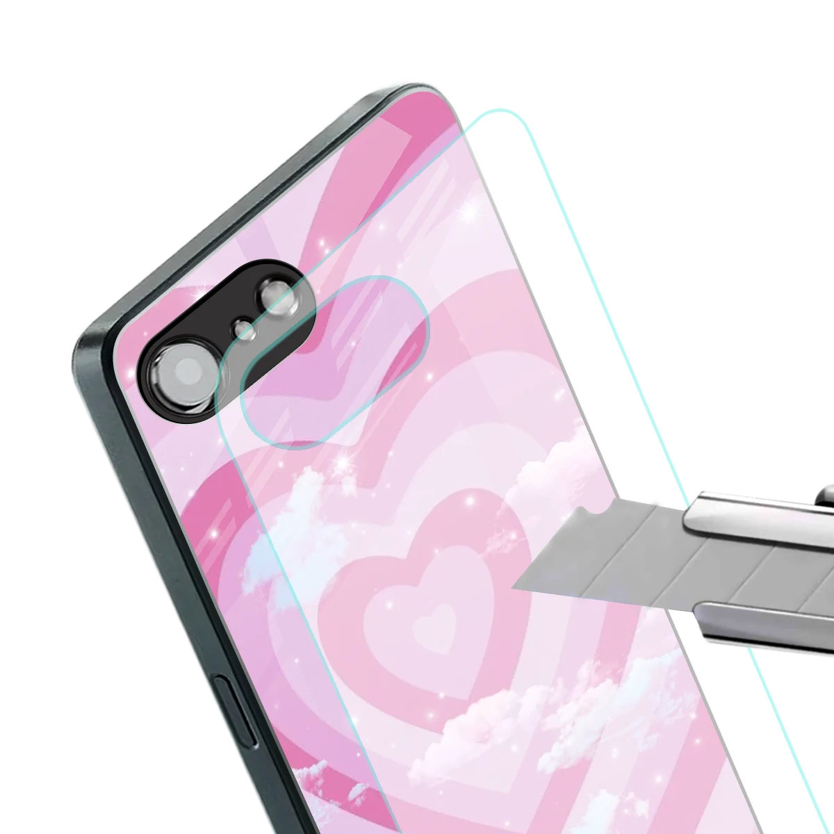 Hearts X Clouds stylish phone case for iphone 16e | glossy glass and slim fit