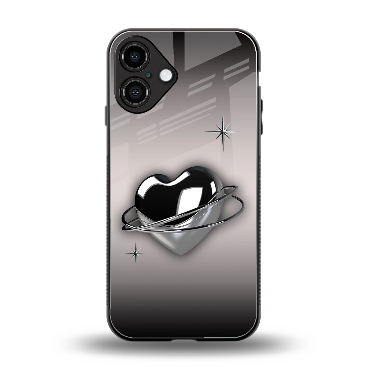 Holo Heart back phone cover | glass case for iphone 16 plus