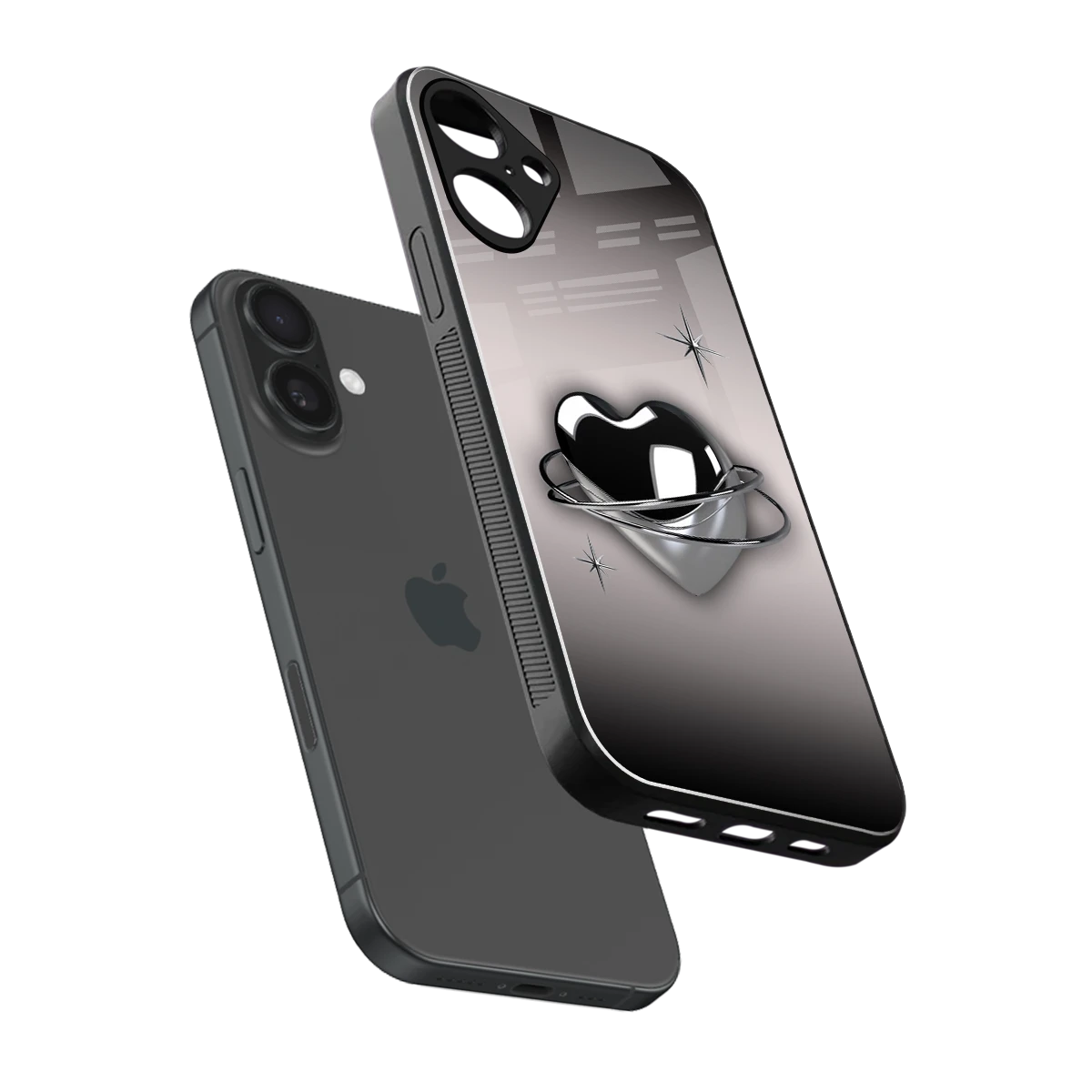 Holo Heart sleek iphone 16 plus cover with tempered glass back and TPU edges