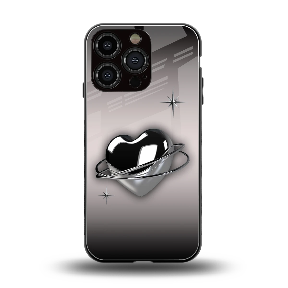 Holo Heart back phone cover | glass case for iphone 16 pro