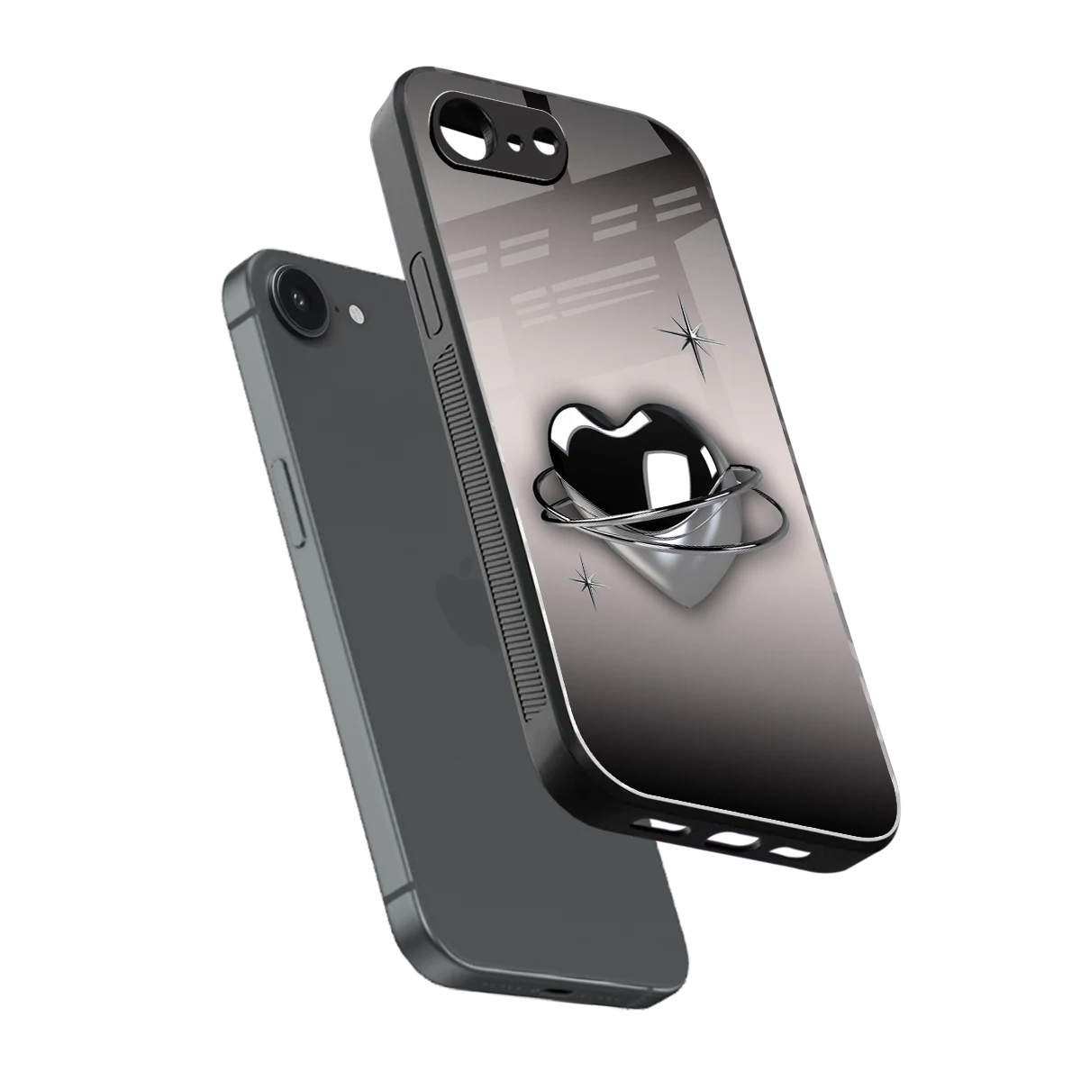 Holo Heart sleek iphone 16e cover with tempered glass back and TPU edges