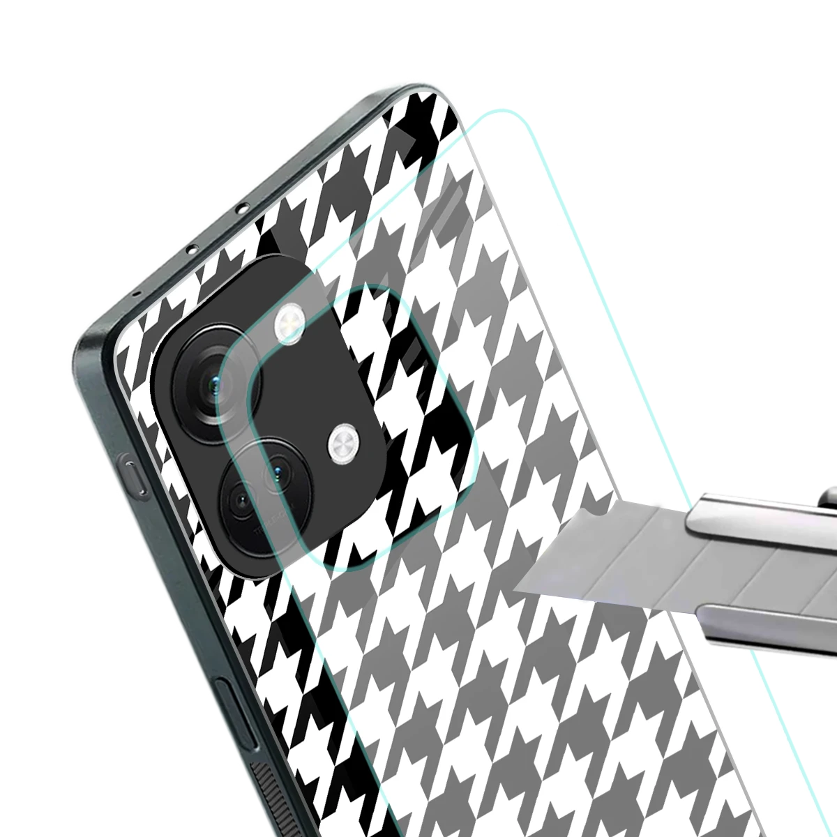 Houndstooth stylish phone case for oneplus nord 3 | glossy glass and slim fit