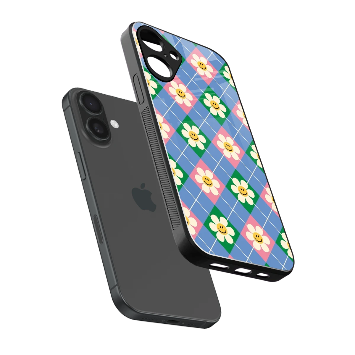 Joy Petals sleek iphone 16 plus cover with tempered glass back and TPU edges