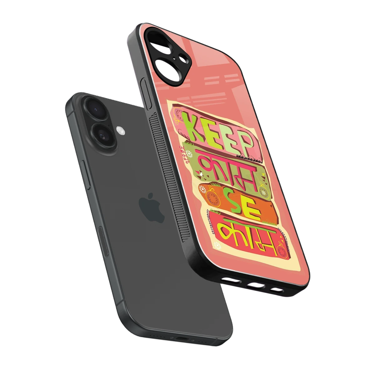 Kaam Se Kaam sleek iphone 16 plus cover with tempered glass back and TPU edges