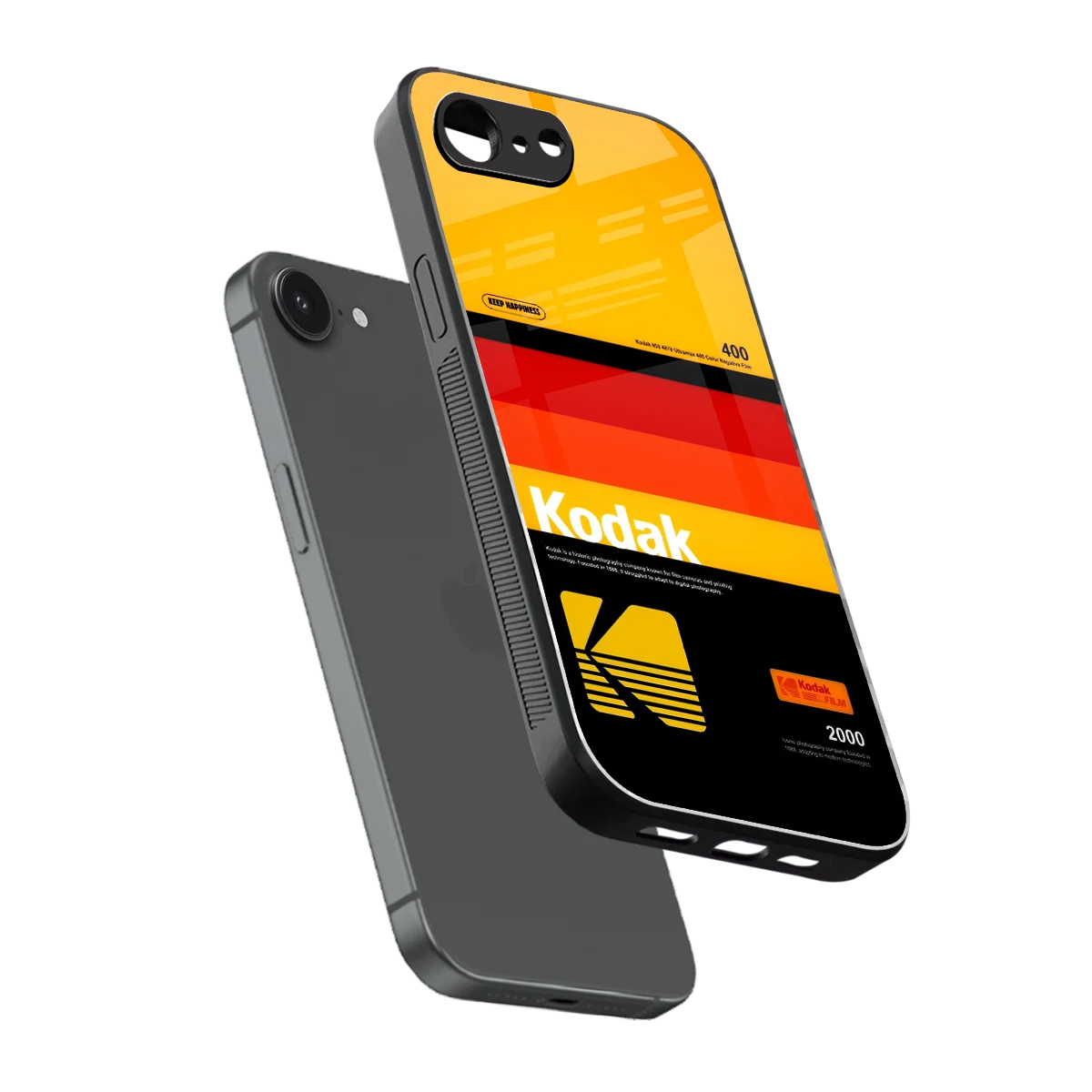 Keep Happiness Yellow sleek iphone 16e cover with tempered glass back and TPU edges
