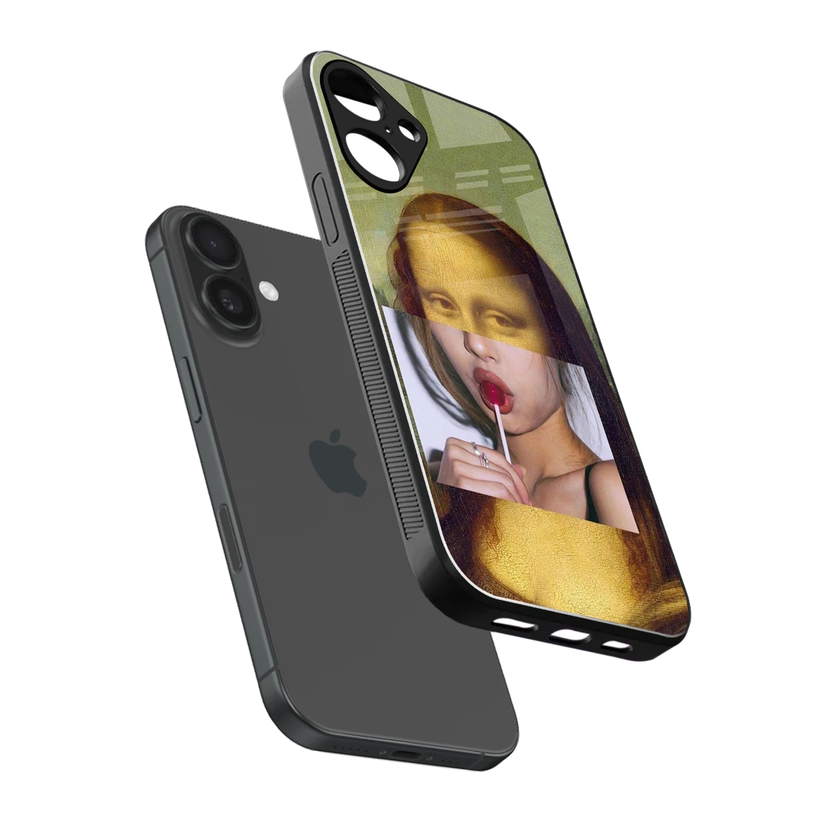 La Mona Lisa sleek iphone 16 plus cover with tempered glass back and TPU edges
