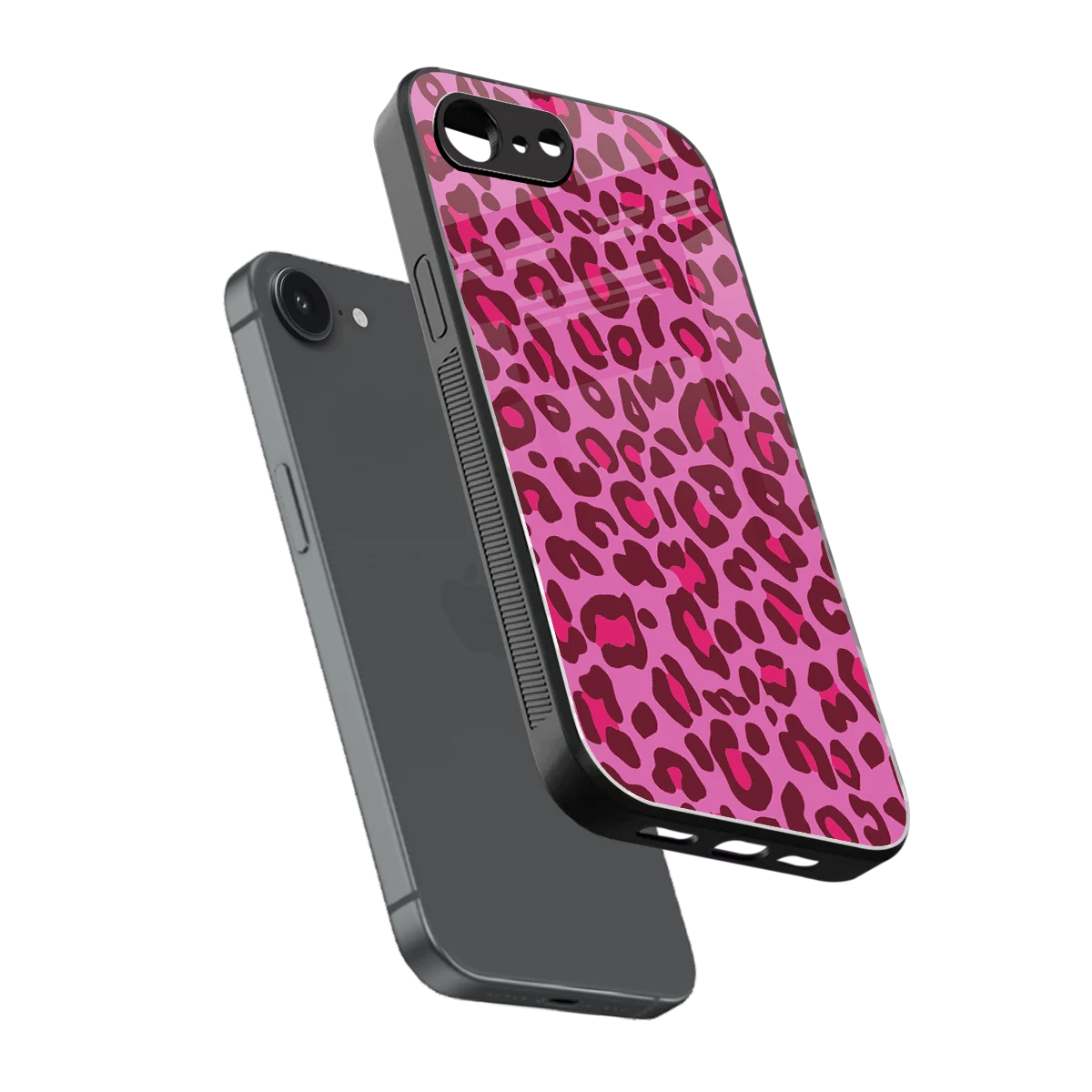 Leopard Pink sleek iphone 16e cover with tempered glass back and TPU edges