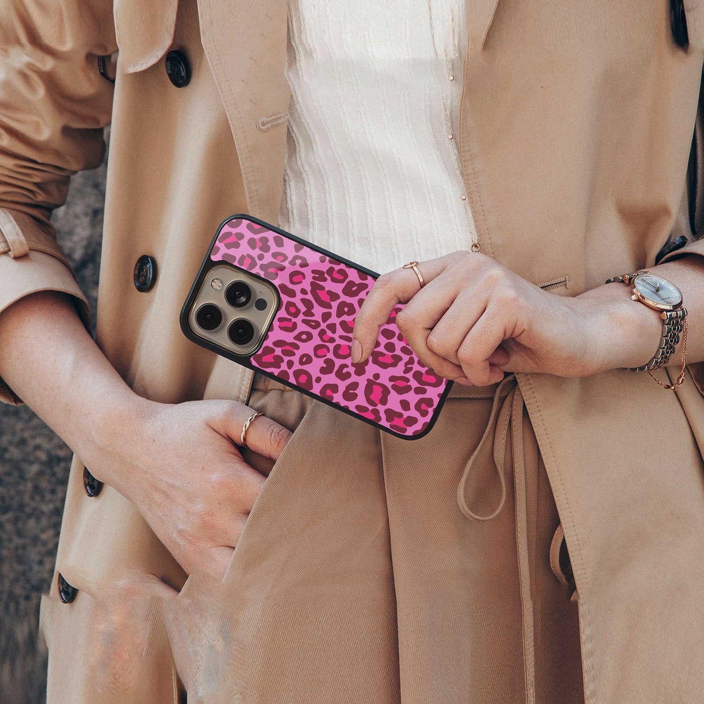 Leopard Pink Phone Case for Iphone 16 | Glass Case
