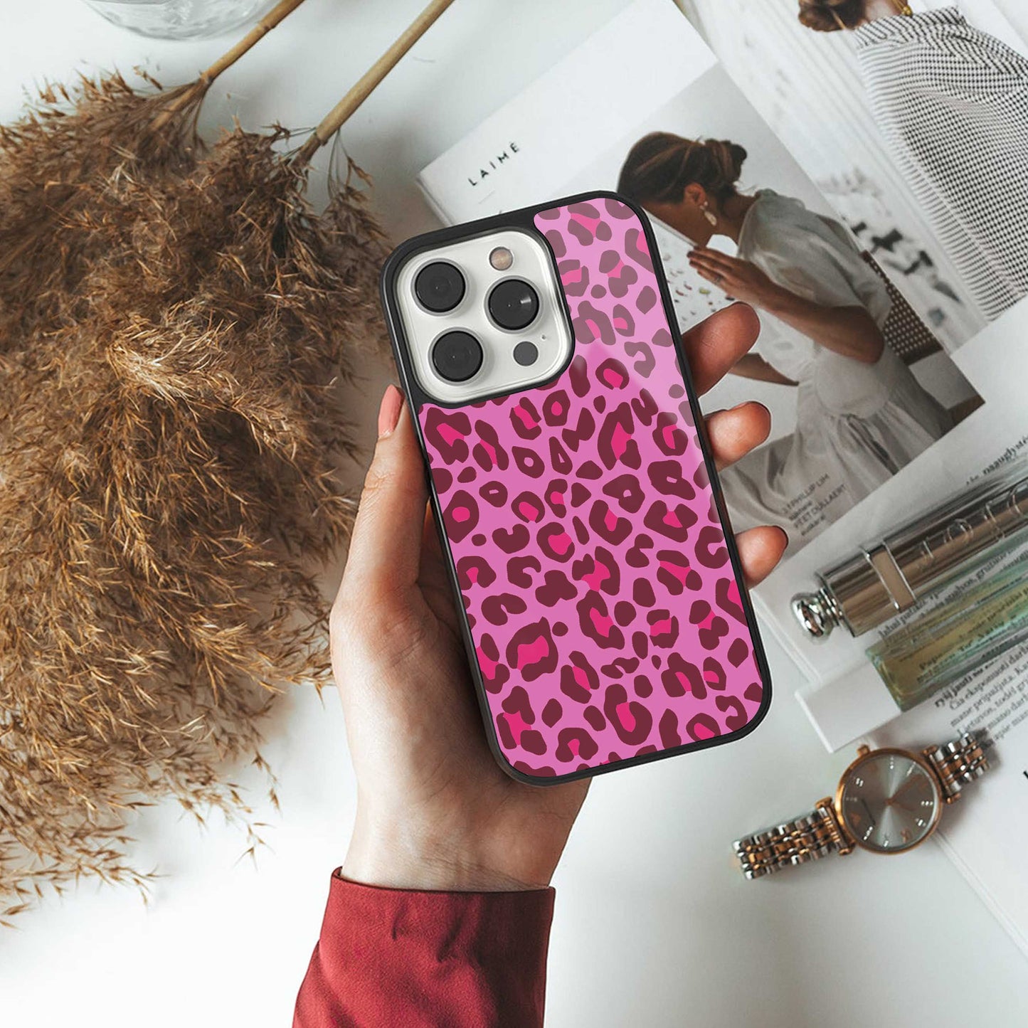 Leopard Pink Phone Case for Iphone 16 | Glass Case