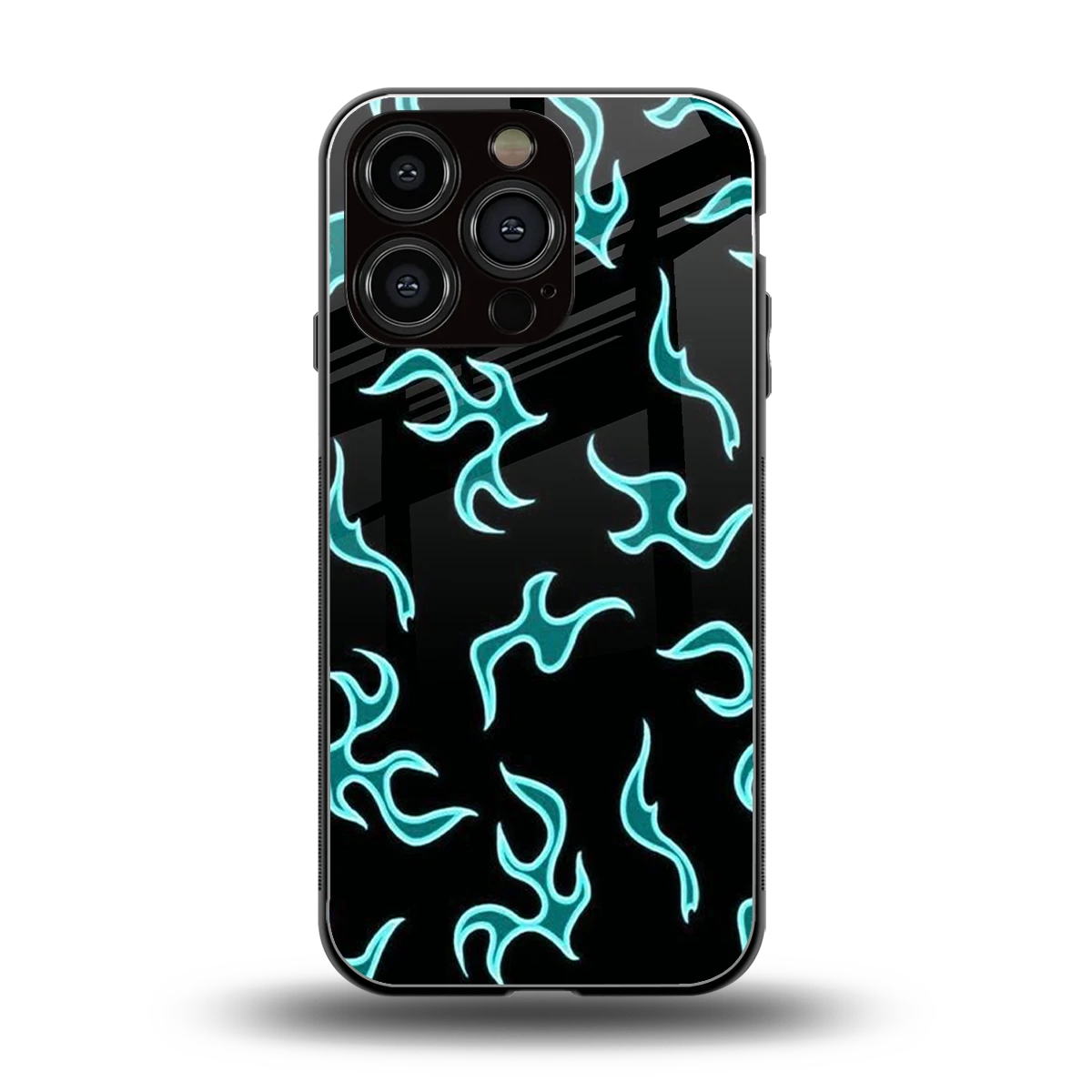 Lil Flames Black Blue back phone cover | glass case for iphone 16 pro