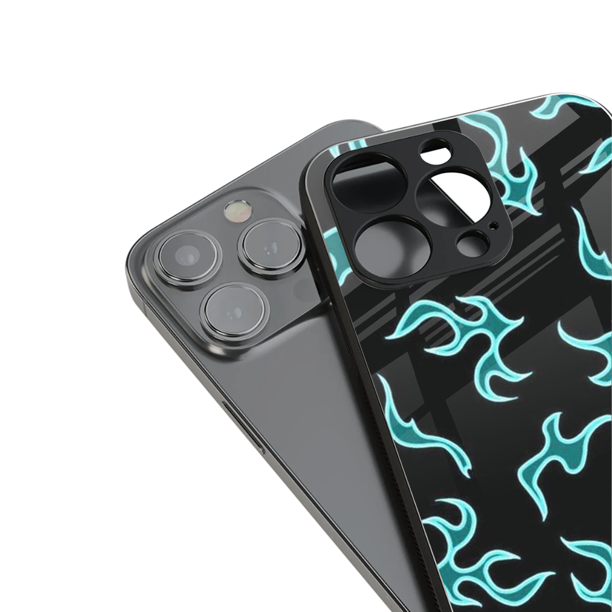 Lil Flames Black Blue Phone Case for Iphone 16 | Glass Case