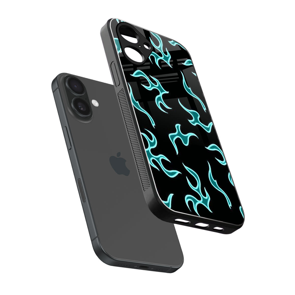 Lil Flames Black Blue Phone Case for Iphone 16 | Glass Case