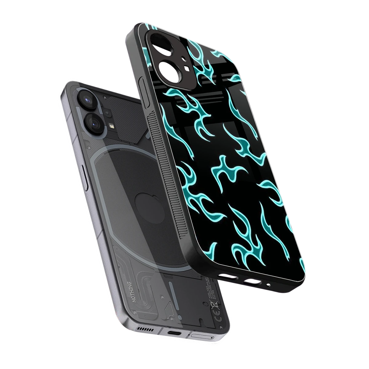 Lil Flames Black Blue sleek nothing phone 1 cover with tempered glass back and TPU edges