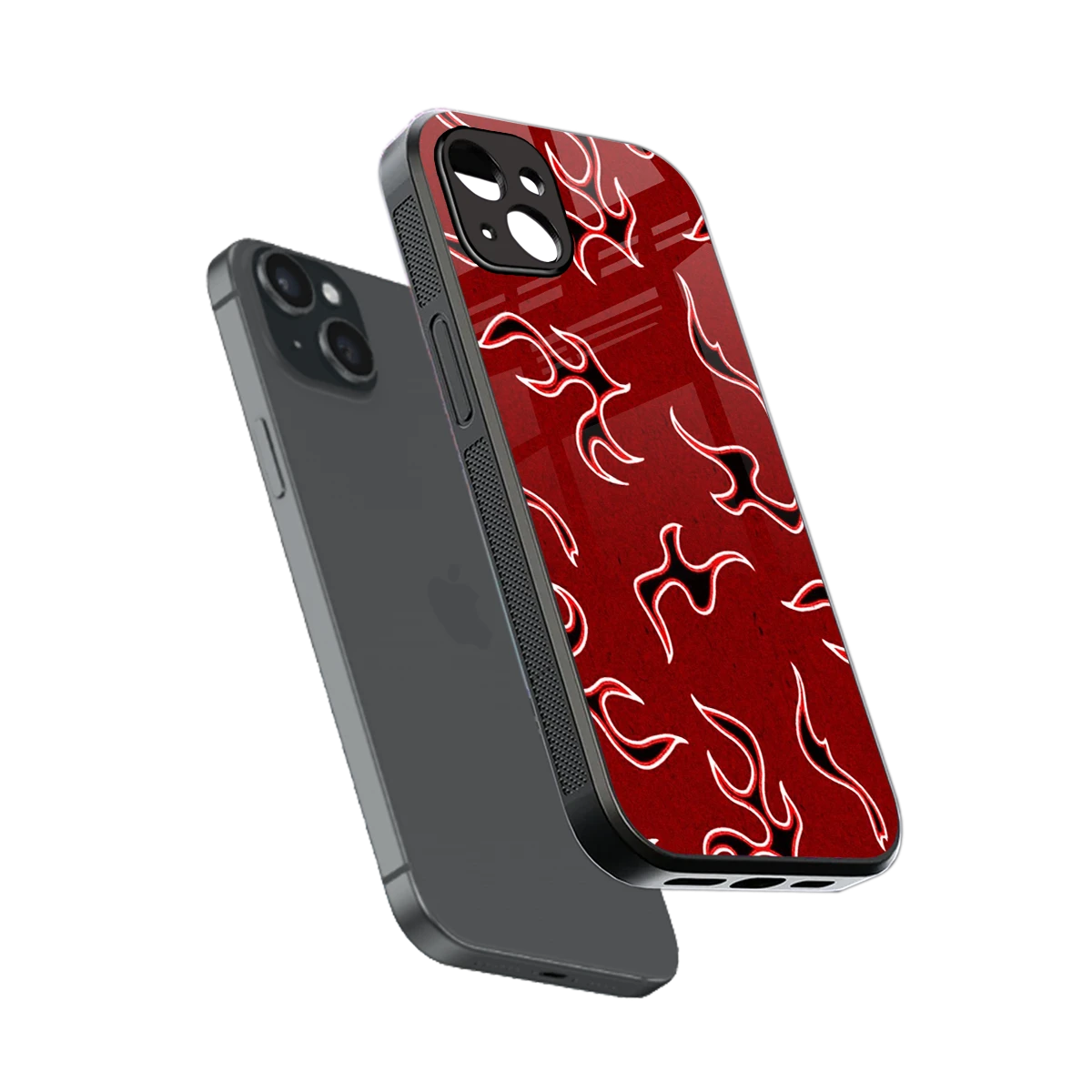 Lil Flames Black Red sleek iphone 14 plus cover with tempered glass back and TPU edges
