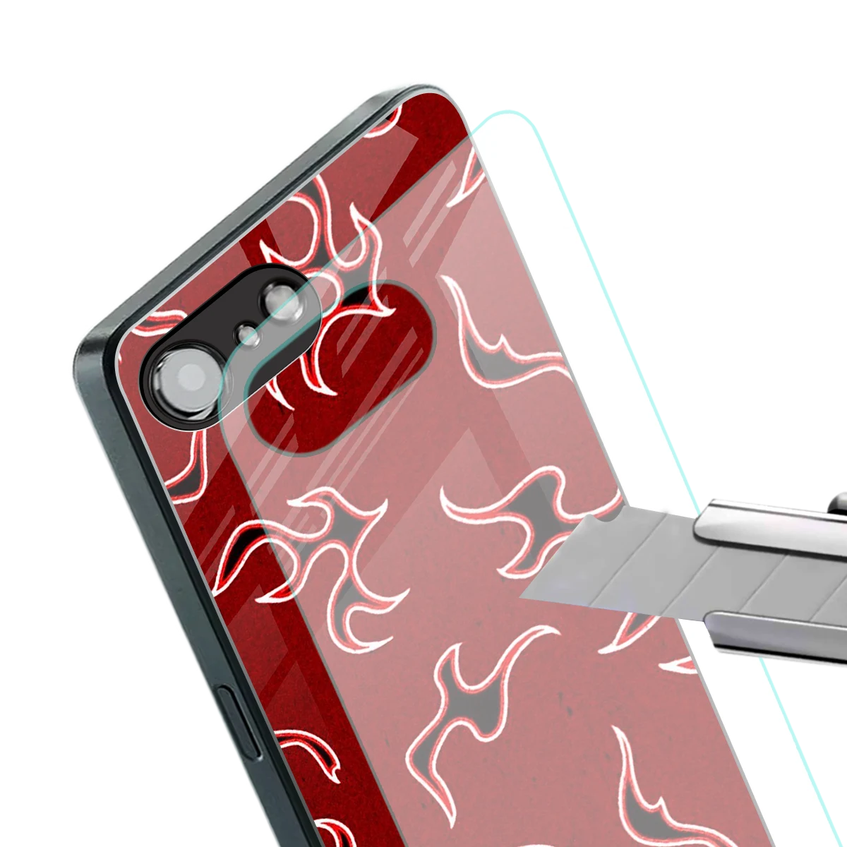 Lil Flames Black Red stylish phone case for iphone 16e | glossy glass and slim fit