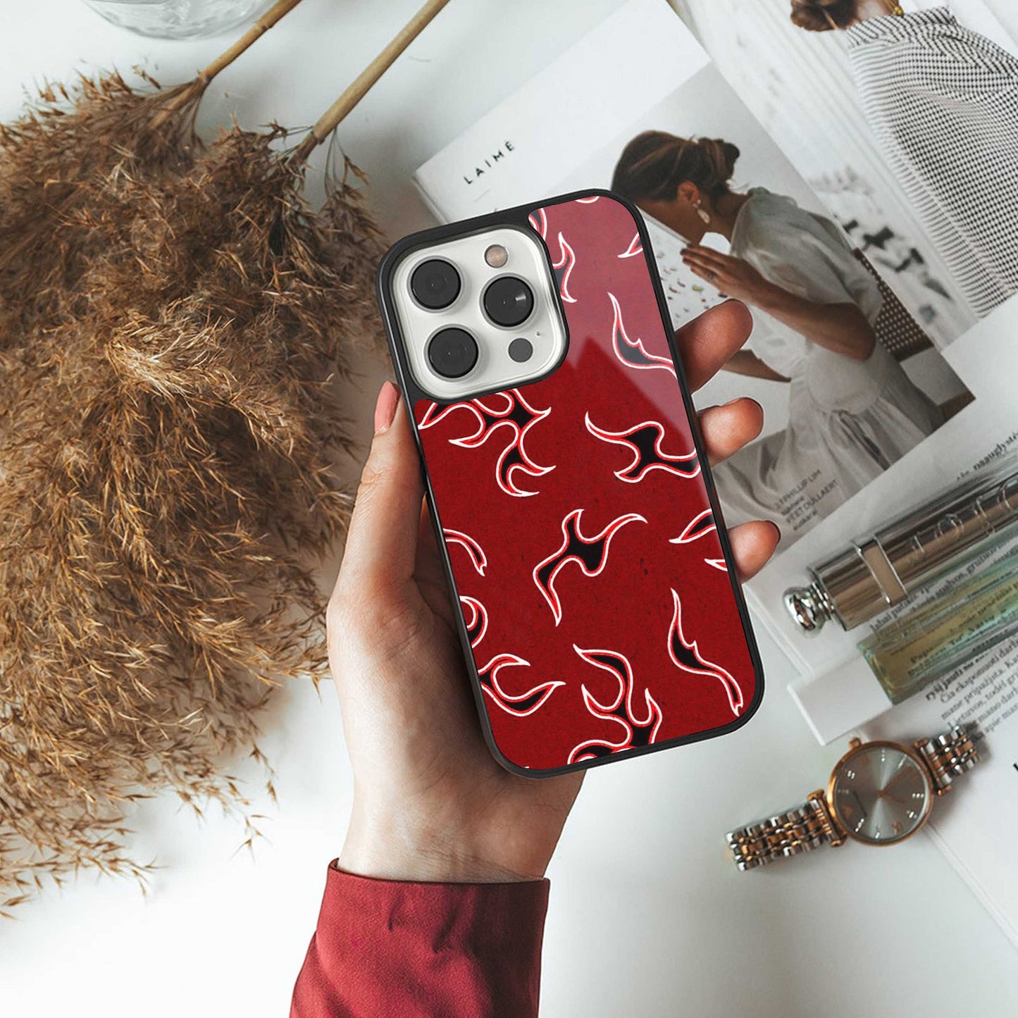 Lil Flames Black Red Phone Case for Iphone 16 | Glass Case