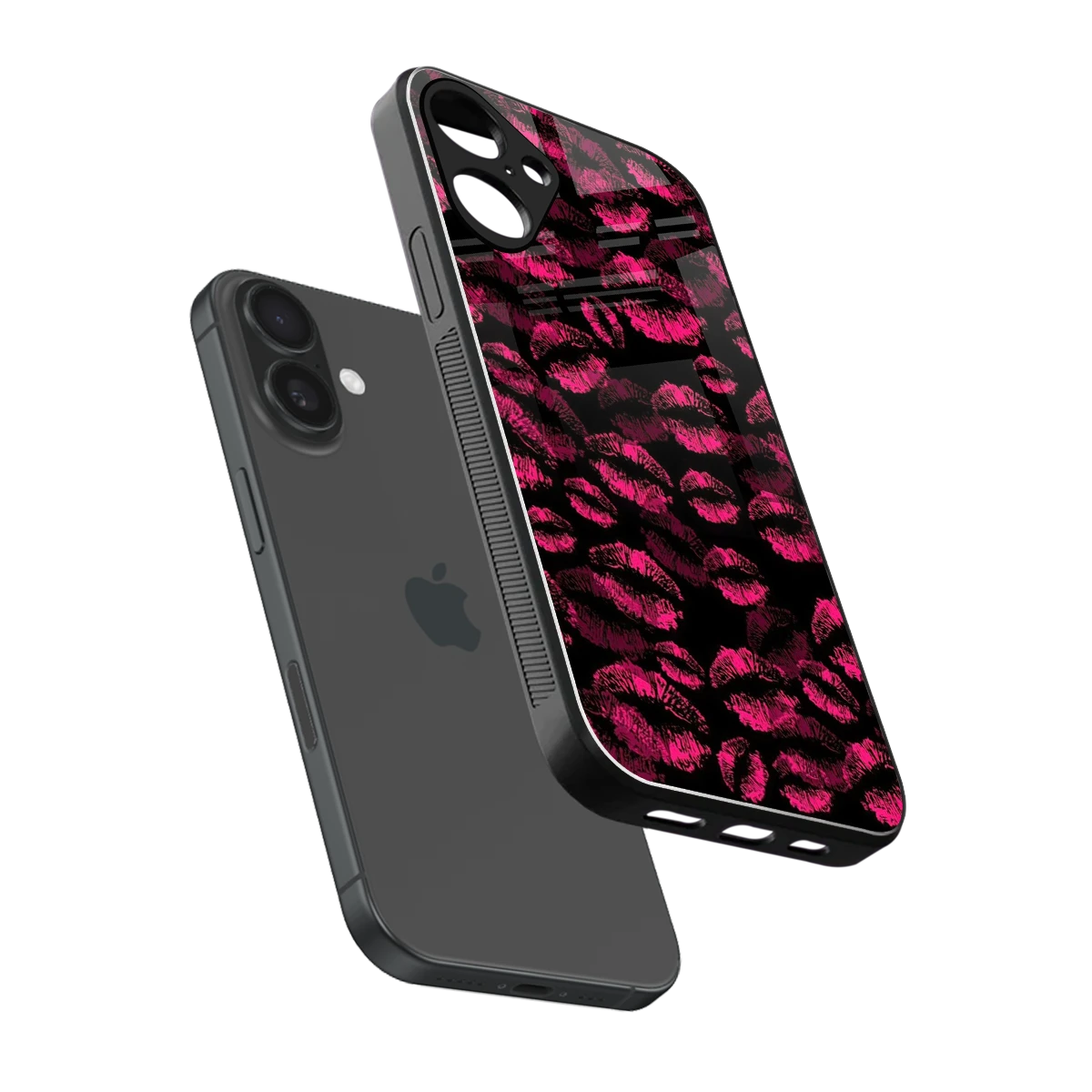 Lip Glam Black sleek iphone 16 plus cover with tempered glass back and TPU edges
