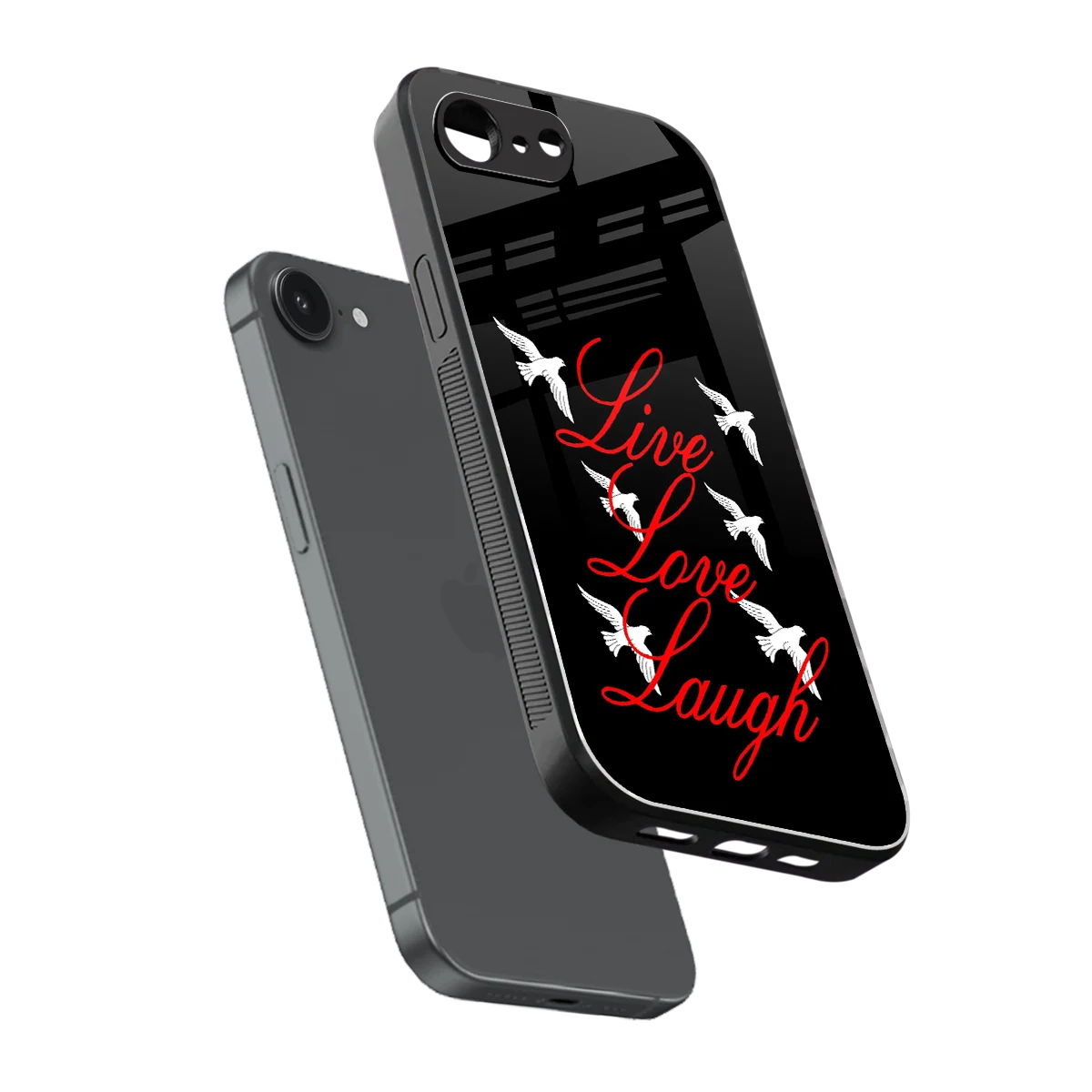 Live Love Laugh sleek iphone 16e cover with tempered glass back and TPU edges