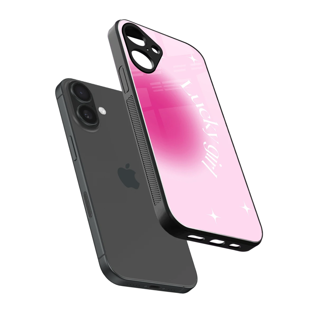 Lucky Girl Aesthetic sleek iphone 16 plus cover with tempered glass back and TPU edges