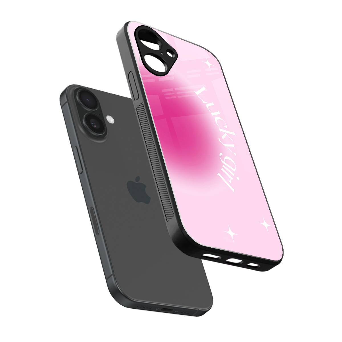 Lucky Girl Aesthetic sleek iPhone 16 cover with tempered glass back and TPU edges