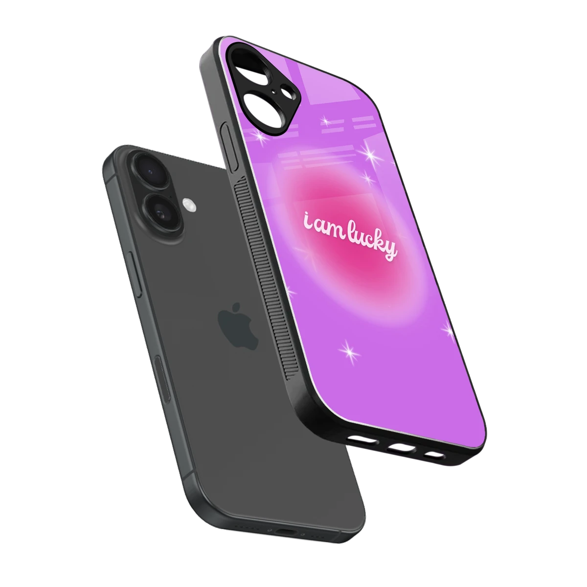 Lucky Me sleek iphone 16 plus cover with tempered glass back and TPU edges