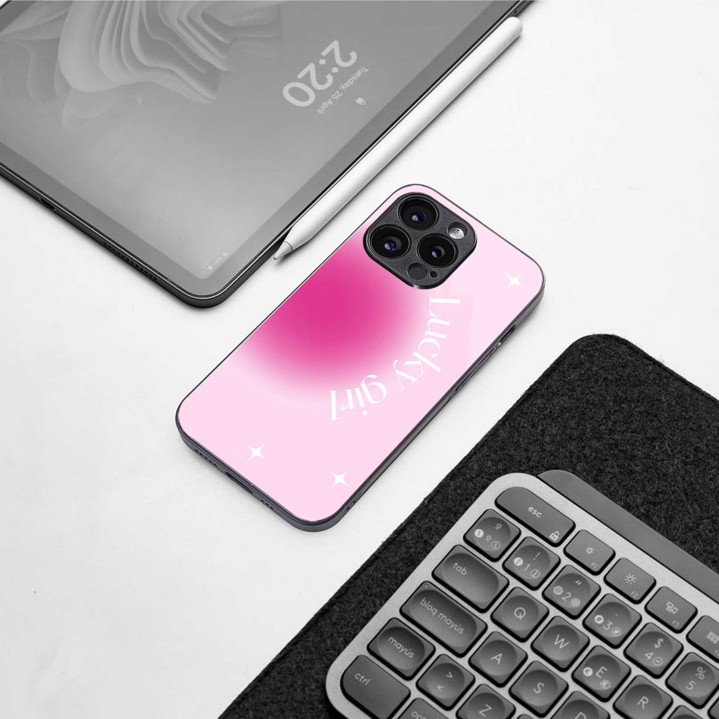Lucky Girl Aesthetic TPU glass hybrid case for iPhone 16 | premium mobile back cover