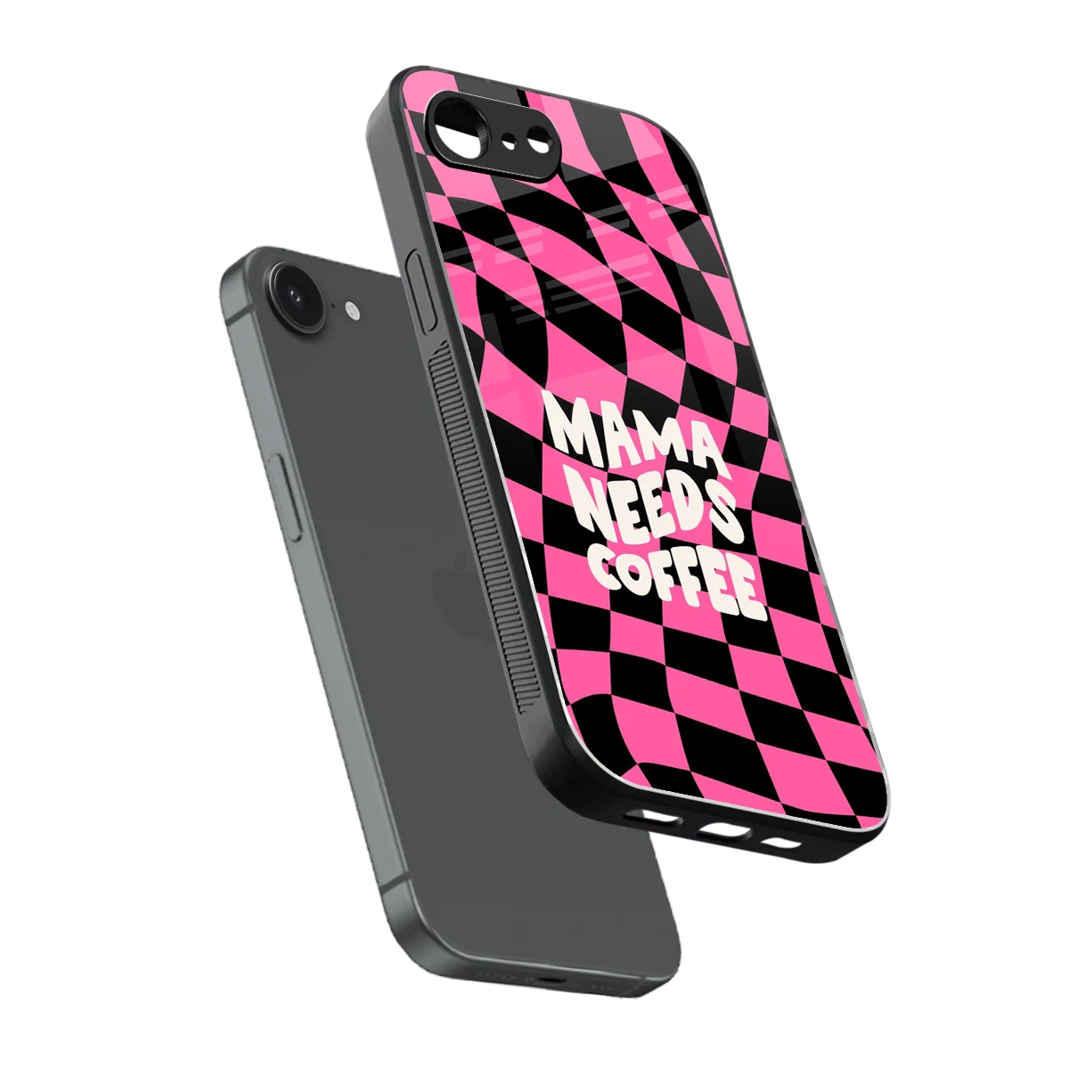Mama Needs Coffee sleek iphone 16e cover with tempered glass back and TPU edges