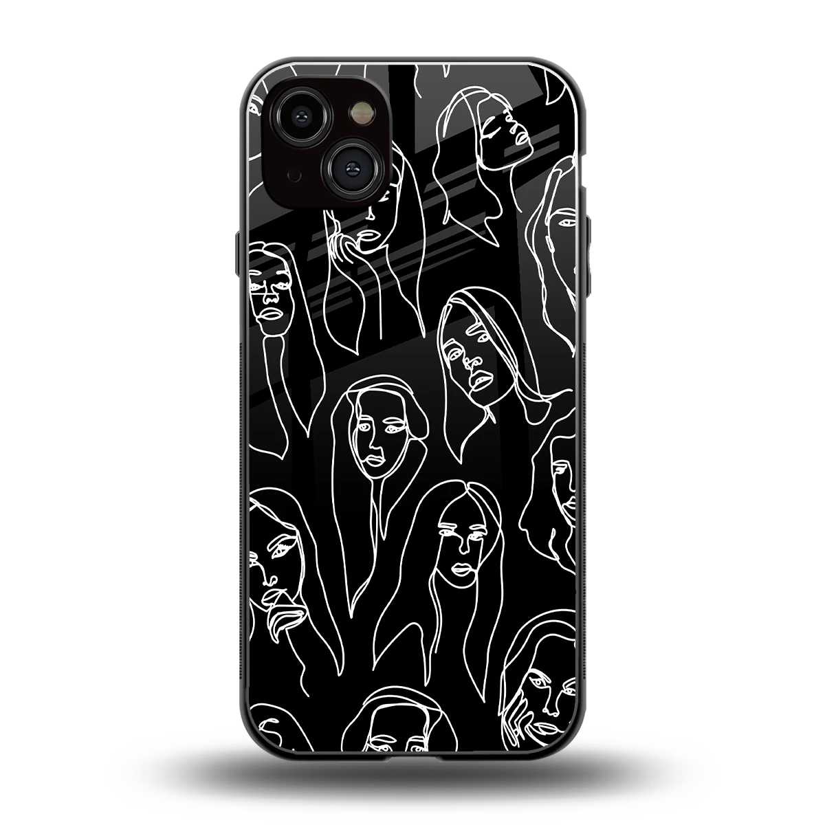 Many Faces Black back phone cover | glass case for iphone 15 plus