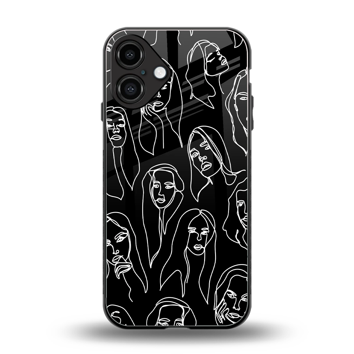 Many Faces Black back phone cover | glass case for iphone 16 plus