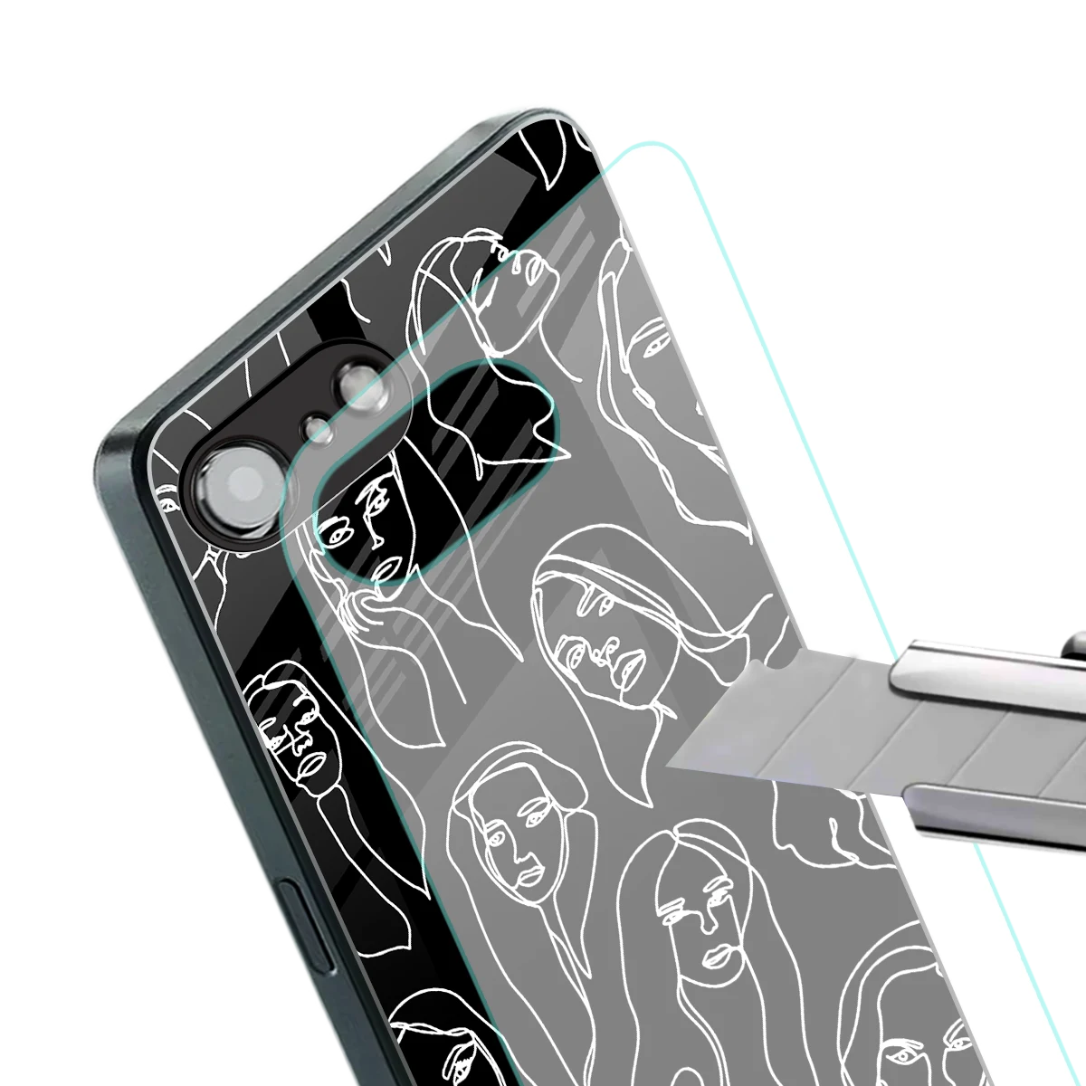 Many Faces Black stylish phone case for iphone 16e | glossy glass and slim fit