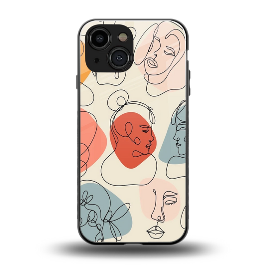 Many Faces Yellow back phone cover | glass case for iphone 13 mini