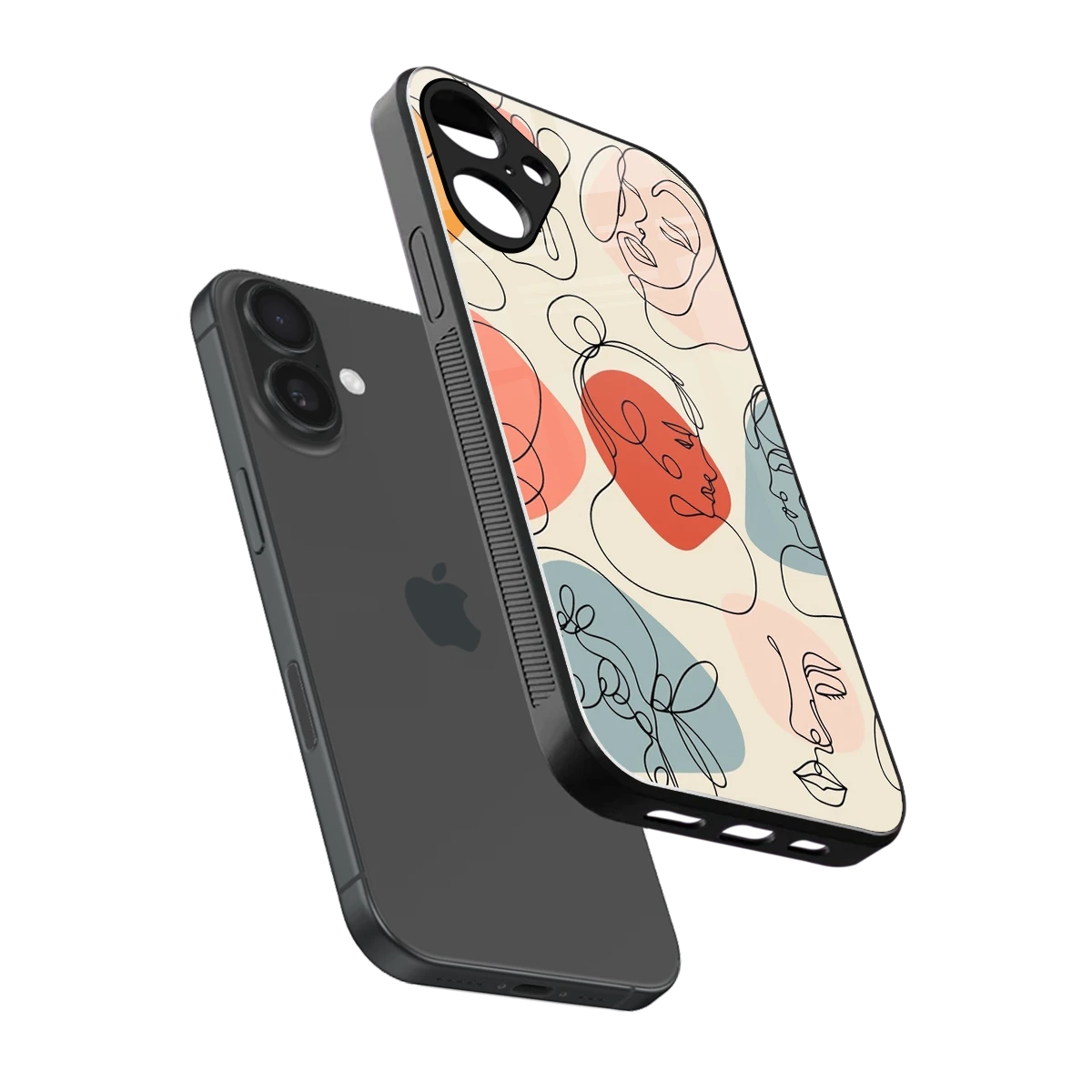 Many Faces Yellow sleek iphone 16 plus cover with tempered glass back and TPU edges