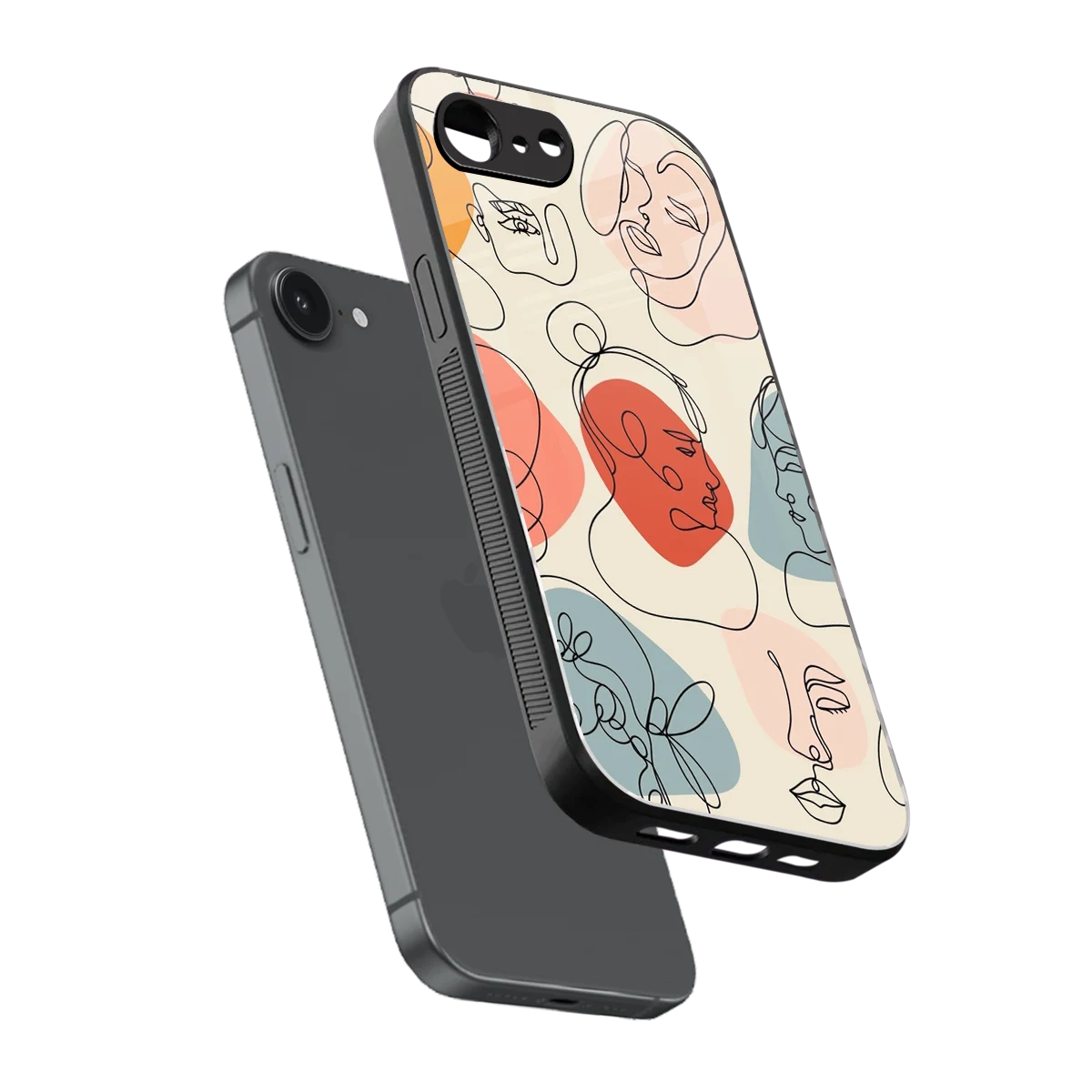 Many Faces Yellow sleek iphone 16e cover with tempered glass back and TPU edges